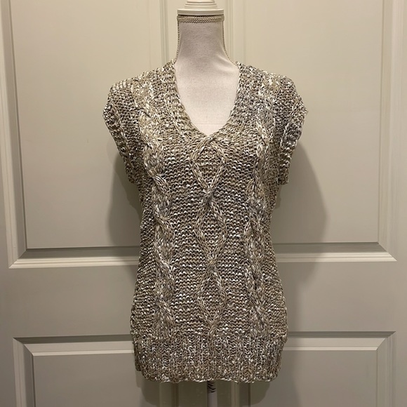 Anna Maria Vintage Leather Cable Knit Top